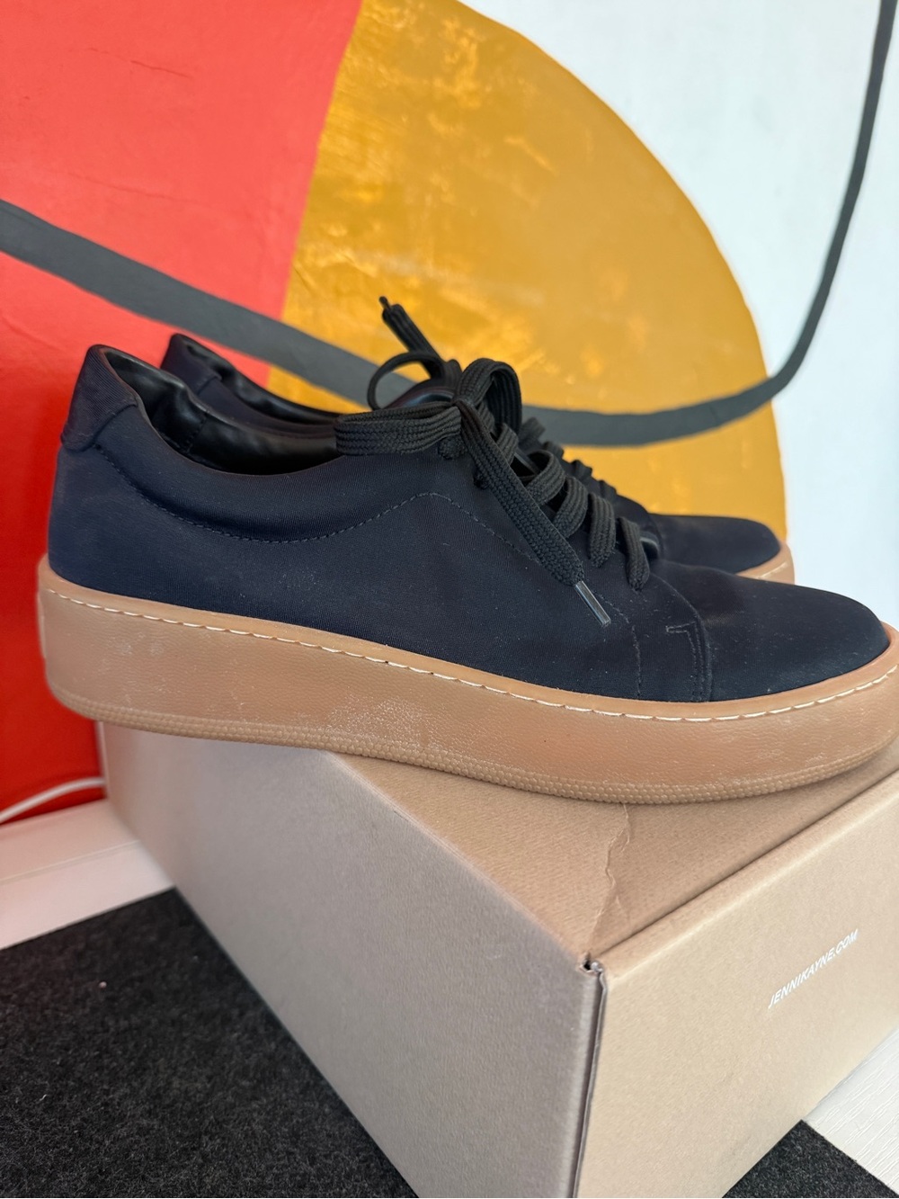 Jenni Kayne dark blue Sneakers with Tan Platform Sole